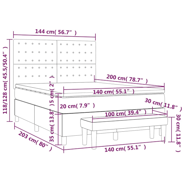 vidaXL Ramsäng med madrass gräddvit 140x200 cm tyg Kräm