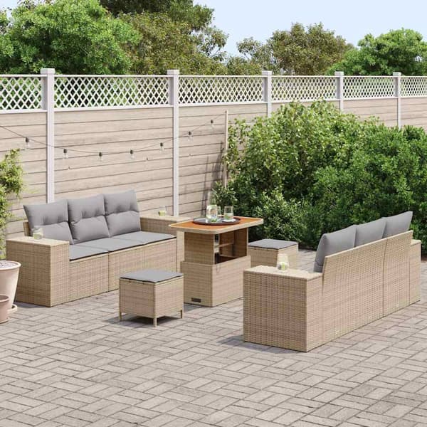 vidaXL Trädgårdsoffset 9 st Beige och Ljusgrå Poly Rattan Beige