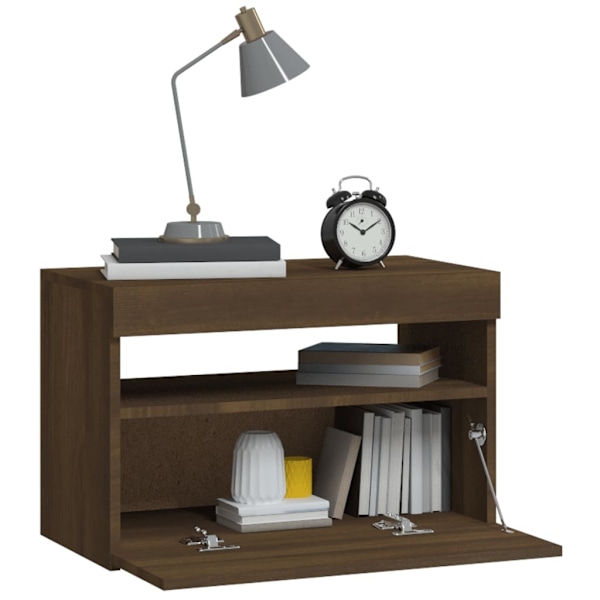 vidaXL Sängbord med LED-belysning brun ek 60x35x40 cm Brun