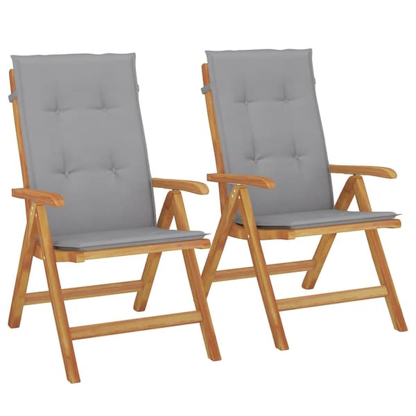 vidaXL Fällbara fåtöljer med dynor, 2 st, massivt trä, teak Brun
