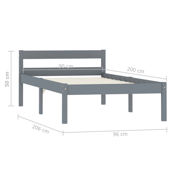 vidaXL Sängram utan madrass grå massiv furu 90x200 cm grå