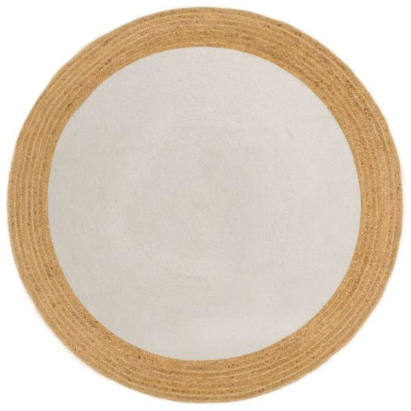 vidaXL Matta flätad vit och naturlig 150 cm jute och bomull rund Vit