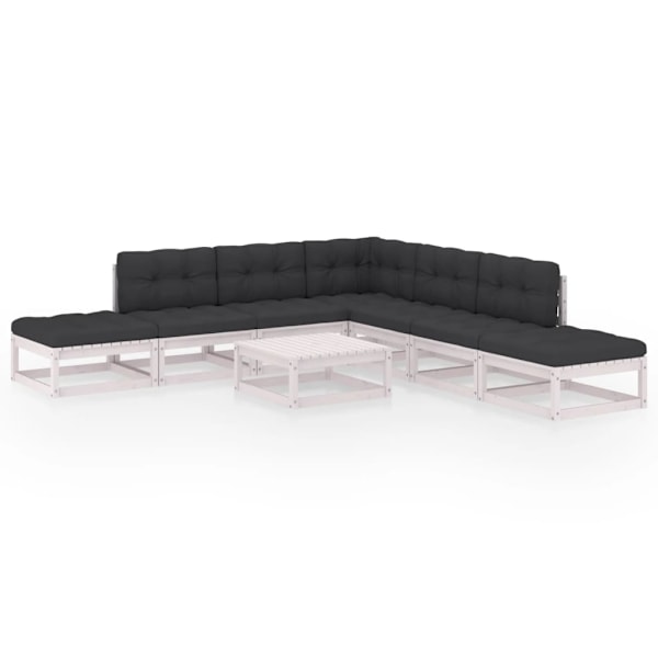 vidaXL Loungegrupp med dynor 8 delar massiv furu Vit