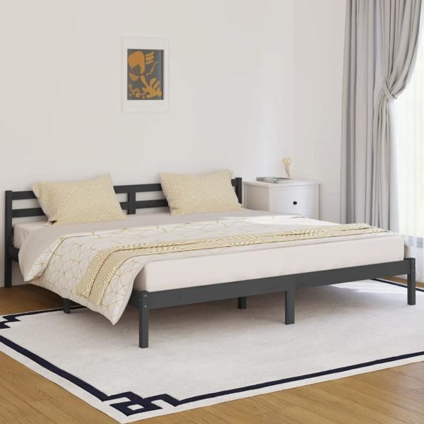 vidaXL Sängram massiv furu 200x200 cm grå grå