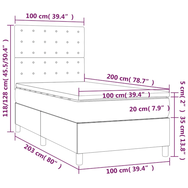 vidaXL Ramsäng med madrass & LED mörkgrön 100x200 cm sammet Grön