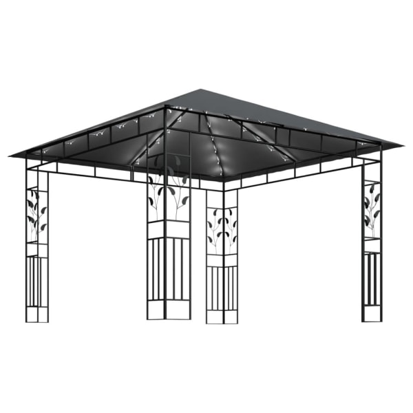 vidaXL Paviljong med myggnät och ljusslinga LED 3x3x2,73m antracit Antracit