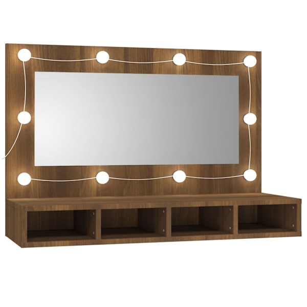 vidaXL Spegelskåp med LED brun ek 90x31,5x62 cm Brun