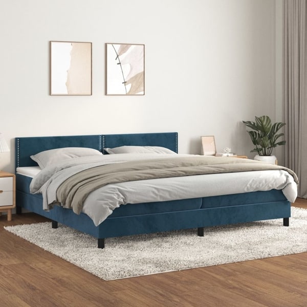 vidaXL Ramsäng med madrass mörkblå 200x200 cm sammet Blå