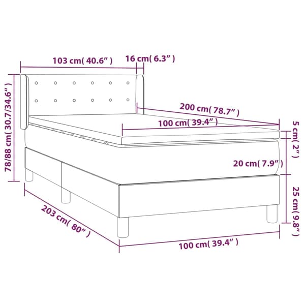 vidaXL Ramsäng med madrass mörkgrå 100x200 cm tyg Grå