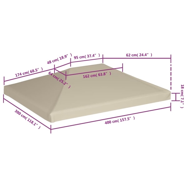 vidaXL Paviljongtak 310 g/m² 4x3 m beige Beige