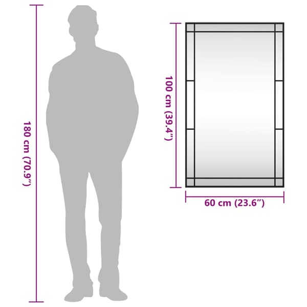 vidaXL Väggspegel svart 60x100 cm rektangulär järn art