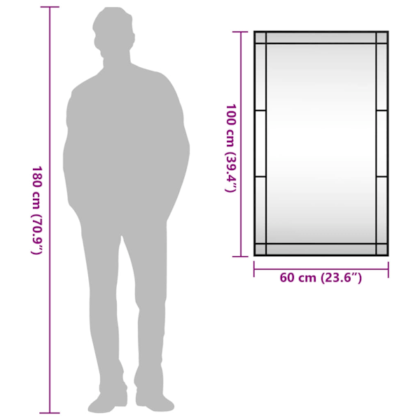 vidaXL Väggspegel svart 60x100 cm rektangulär järn Svart