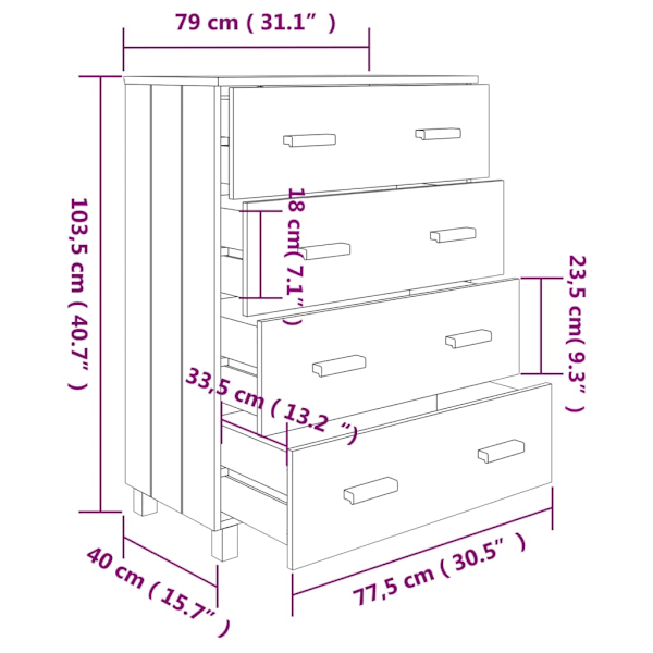 vidaXL Byrå HAMAR mörkgrå 79x40x103,5 cm massiv furu grå