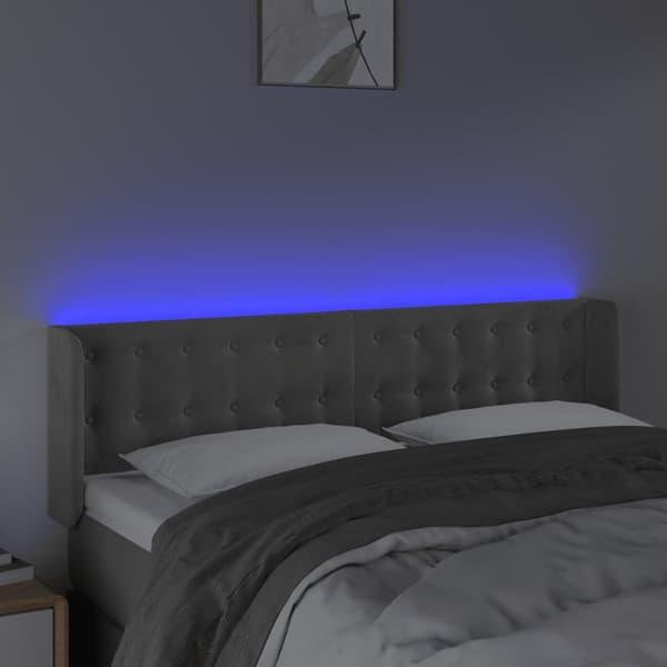 vidaXL Sänggavel LED ljusgrå 147x16x78/88 cm sammet Grå