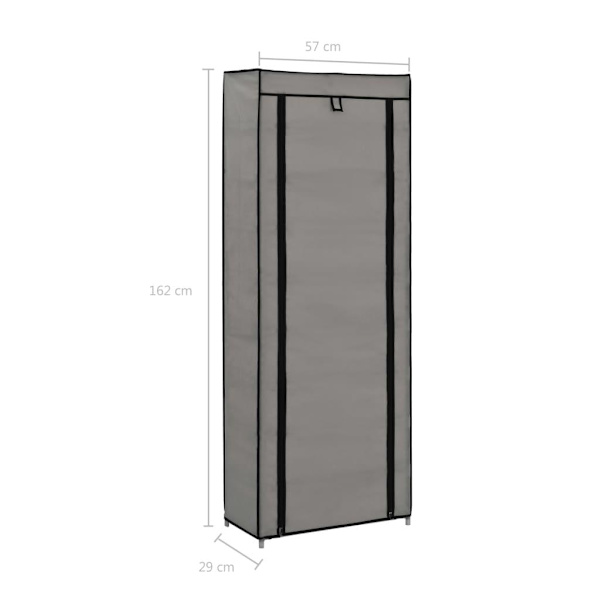 vidaXL Skoförvaring med överdrag grå 57x29x162 cm tyg grå