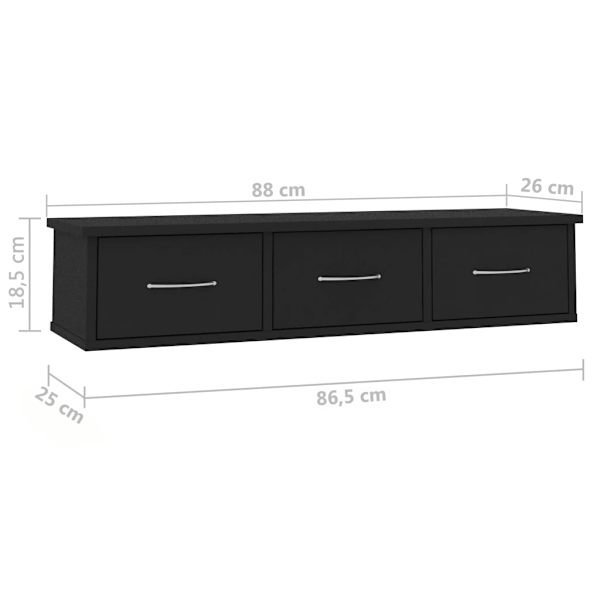 vidaXL Väggmonterade lådor svart 88x26x18,5 cm konstruerat trä Svart