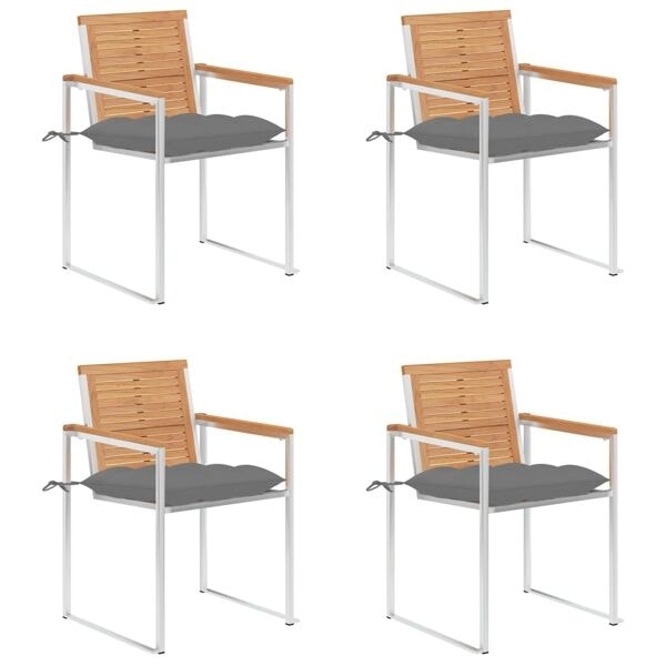 vidaXL Trädgårdsstolar med dynor 4 st massiv teak grå