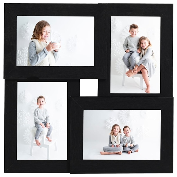 vidaXL Fotoram för 4x(10x15 cm) bilder svart MDF Svart