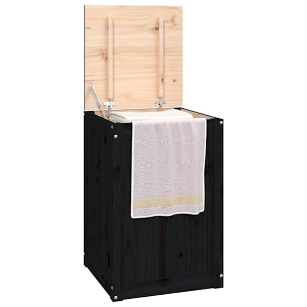 vidaXL Tvättkorg svart 44x44x66 cm massiv furu Svart