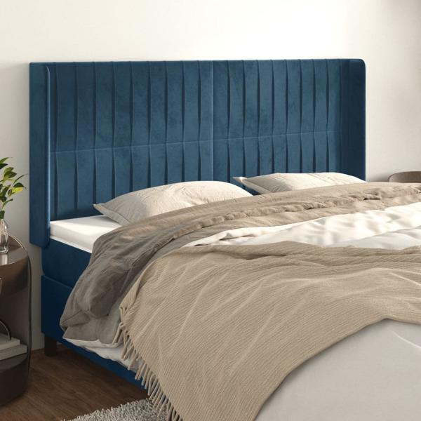 vidaXL Sänggavel med kanter mörkblå 203x16x118/128 cm sammet Blå