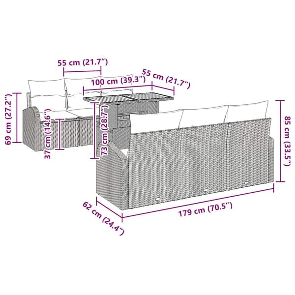 vidaXL Trädgårdsoffset 7 st beige och ljusgrå Beige
