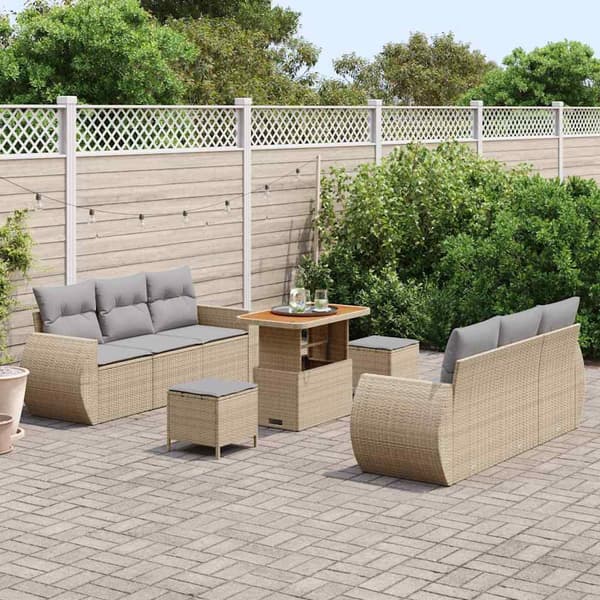 vidaXL Trädgårdsoffset 9 st Beige konstrotting Beige
