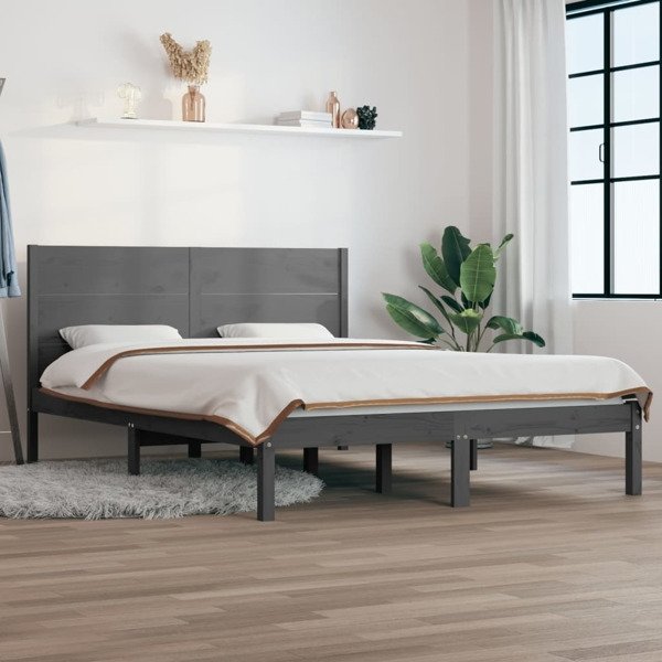 vidaXL Sängram grå massiv furu 120x200 cm enkelsäng Grå