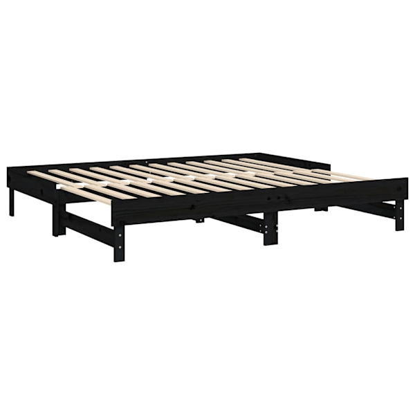 vidaXL Utdragbar dagbädd svart 2x(90x200) cm massiv furu Svart