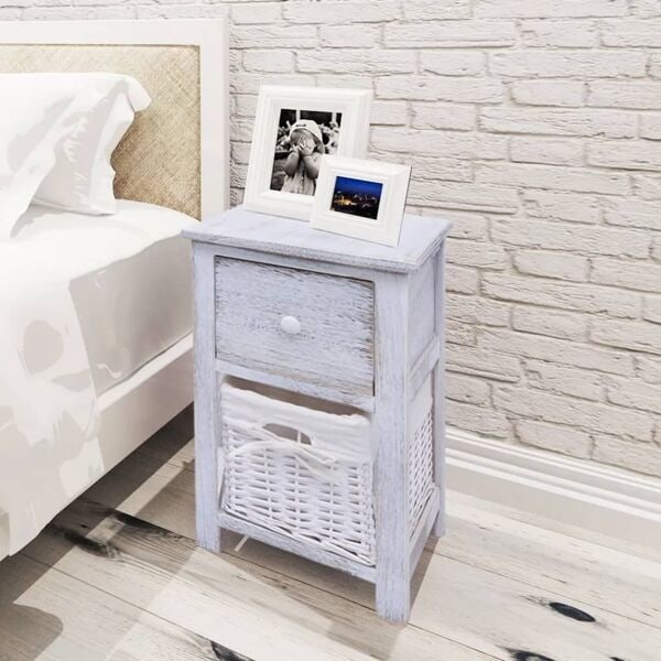 vidaXL Shabby Chic nattduksbord trä vita 2 st Vit