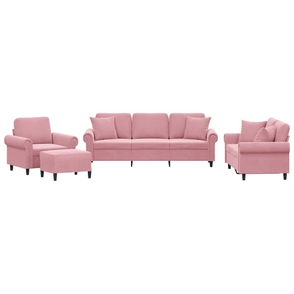 vidaXL Soffgrupp med dynor 4 delar rosa sammet Rosa