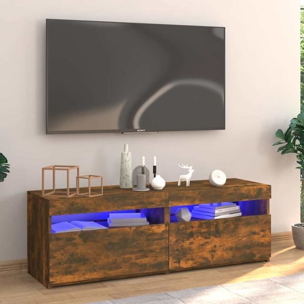 vidaXL Tv-bänk med LED-belysning rökfärgad ek 120x35x40 cm Brun