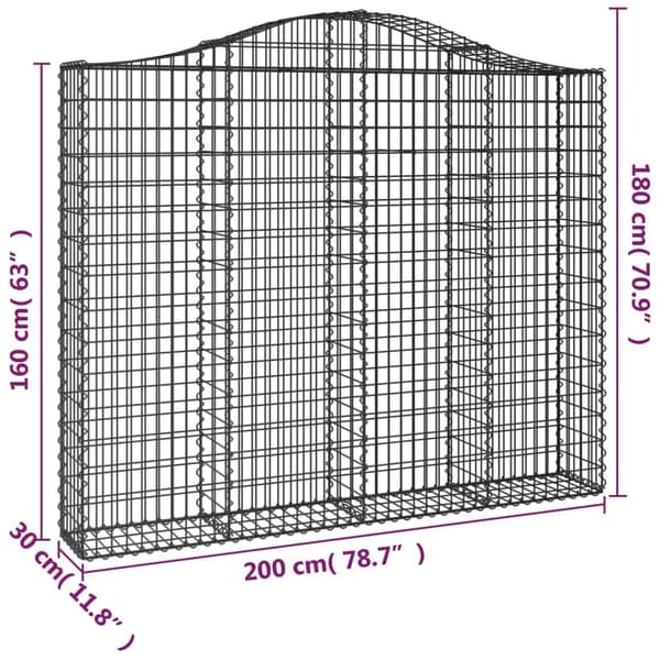 vidaXL Gabion bågformad 2 st 200x30x160/180 cm galvaniserat järn Silver