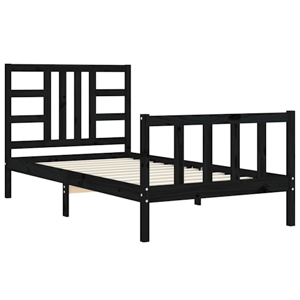 vidaXL Sängram med huvudgavel svart 100x200 cm massivt trä Svart