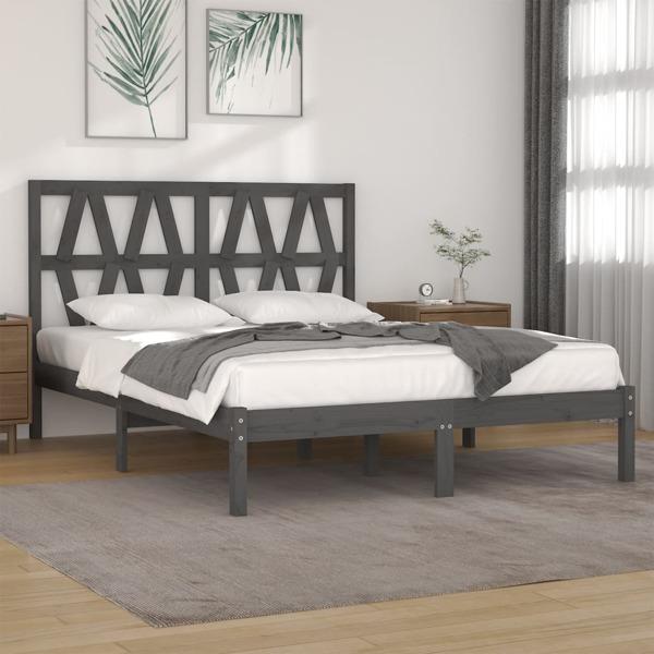 vidaXL Sängram grå massiv furu 150x200 cm Grå