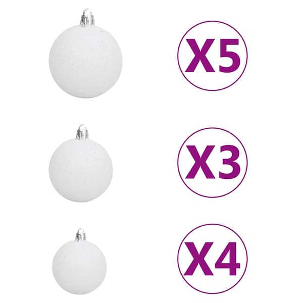 vidaXL Belyst halv plastgran med kulor vit 210 cm Vit