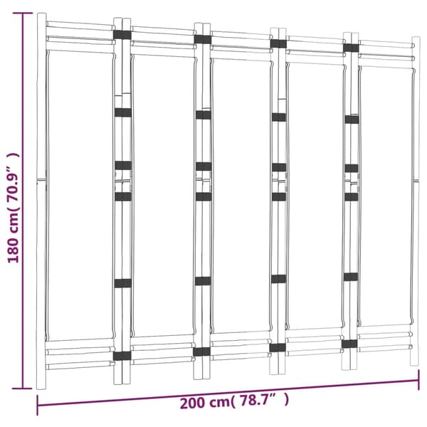 vidaXL Rumsavdelare 5 paneler hopfällbar 200 cm bambu och kanvas Kräm