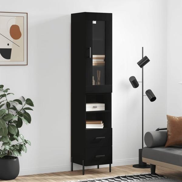 vidaXL Högskåp svart 34,5x34x180 cm konstruerat trä Svart
