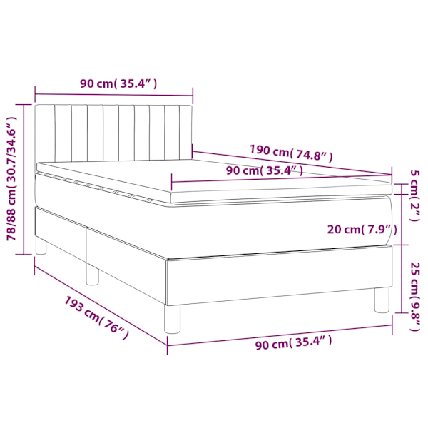 vidaXL Ramsäng med madrass mörkgrå 90x190 cm sammet Grå