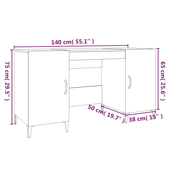 vidaXL Skrivbord rökfärgad ek 140x50x75 cm konstruerat trä Brun