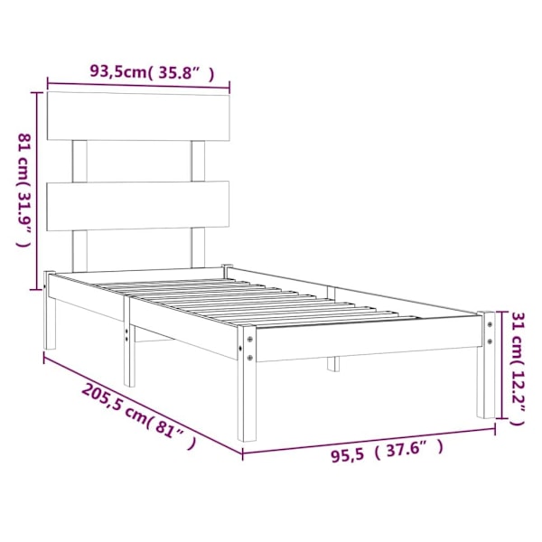 vidaXL Sängram massivt trä 90x200 cm Brun
