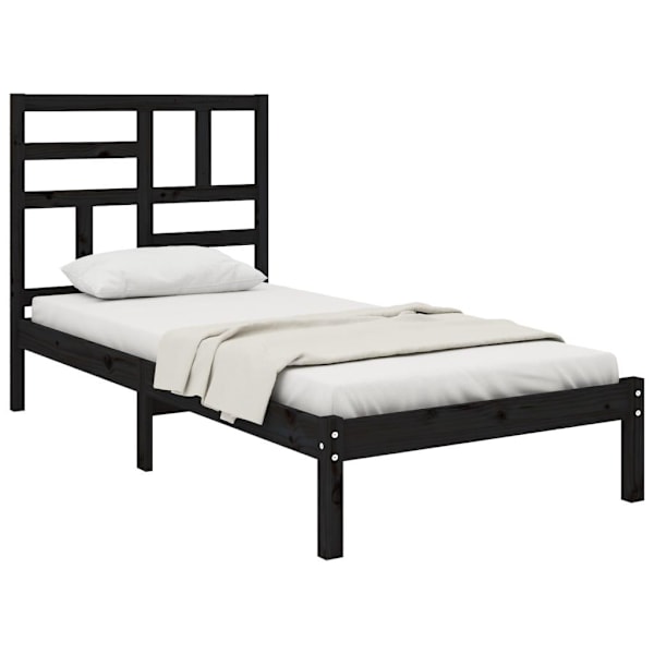 vidaXL Sängram svart massivt trä 90x190 cm Svart