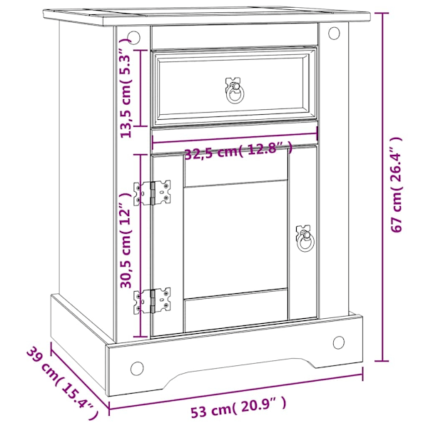 vidaXL Nattduksbord mexikansk coronastil furu vit 53x39x67 cm Vit