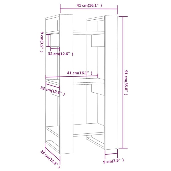 vidaXL Bokhylla/rumsavdelare svart 41x35x91 cm massiv furu Svart