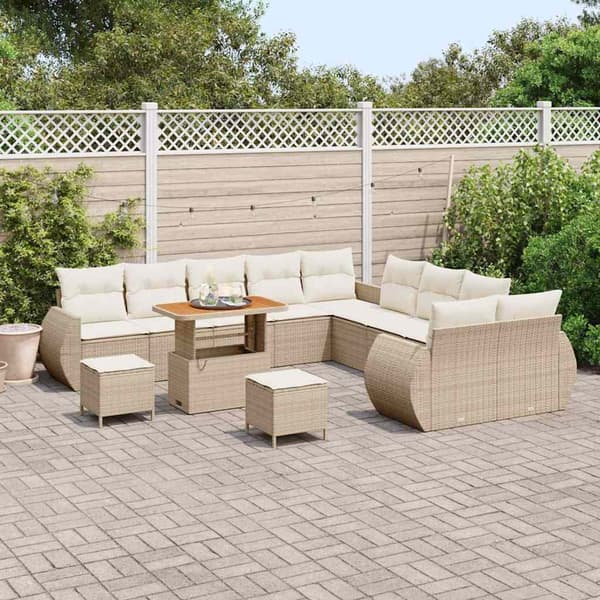 vidaXL Trädgårdsoffset 13 pcs Beige konstrotting Beige