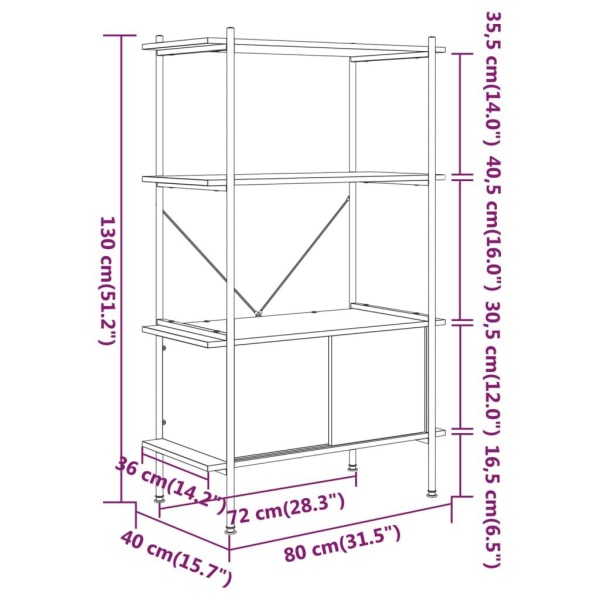 vidaXL Hyllenhet 4 nivåer med skåp 80x40x130 cm stål konstruerat trä Brun