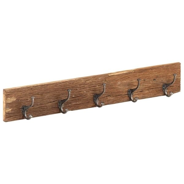 vidaXL Kroklist med 5 krokar 100x2,5x15 cm massivt återvunnet trä Brun