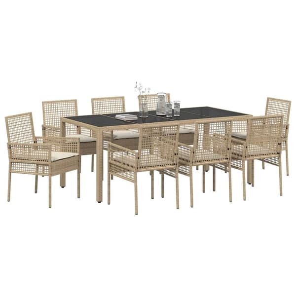 vidaXL Trädgårdsmöbelset 9 pcs Beige konstrotting Beige
