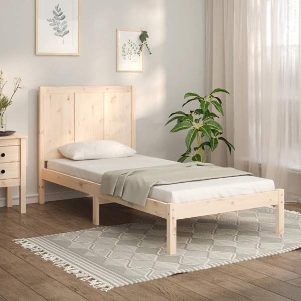 vidaXL Sängram massiv furu 90x190 cm Brun