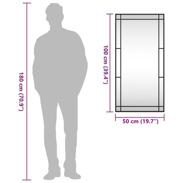 vidaXL Väggspegel svart 50x100 cm rektangulär järn art