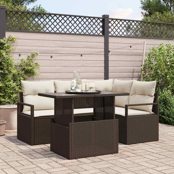 vidaXL Trädgårdsoffset 5 st Brun Poly rattan Brun